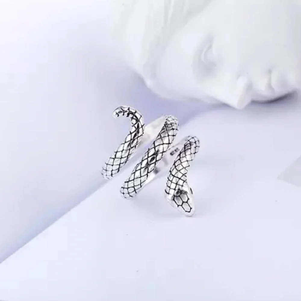 Snake Adjustable Wrap Gothic Antique Silver Ring